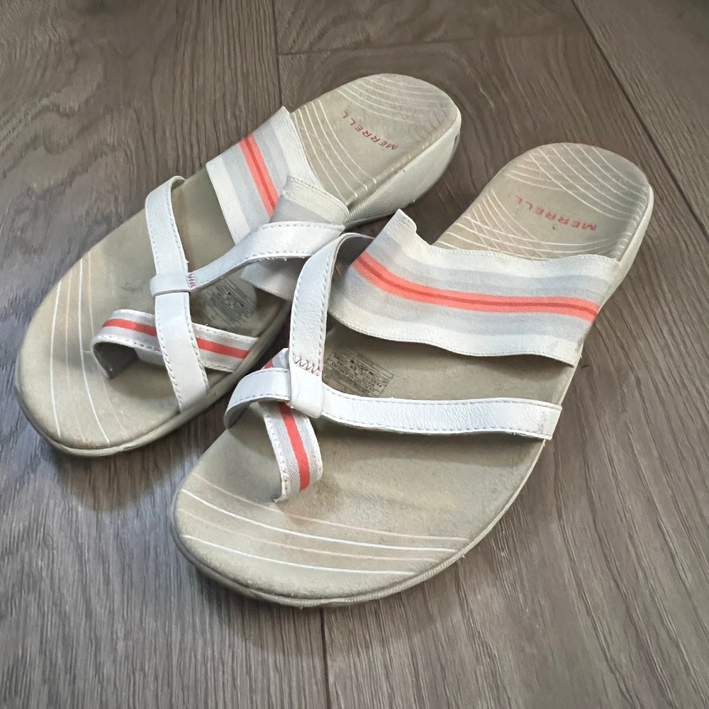 Merrell Zivya White Cayenne Strappy Toe Loop Slide Sandals Womens 7 J35650